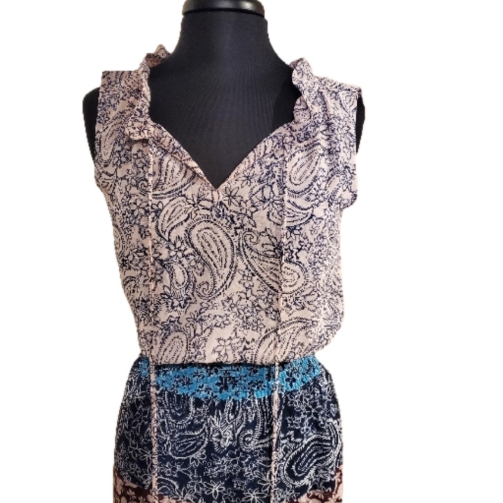 Cabi Paisley/Floral Print Dress Size XS With Elastic Band at Waist Sleeveless - Picture 2 of 5